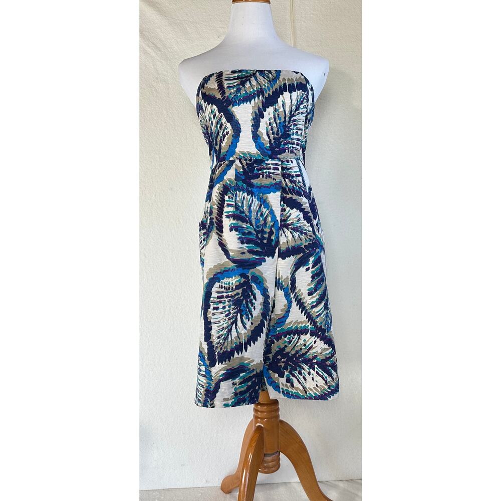 Banana Republic Women Multicolor Strapless Silk Dress SZ 6 Wedding Guest Preppy